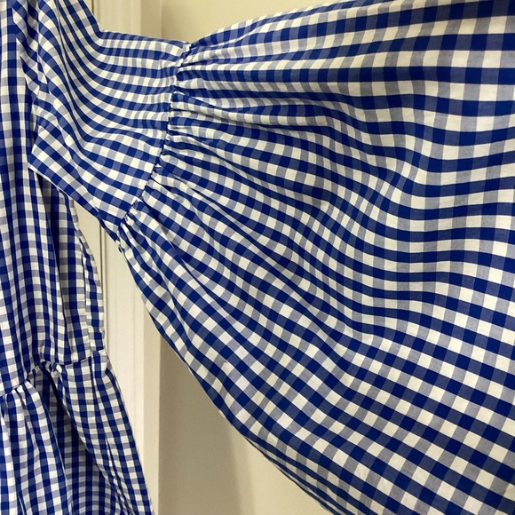 Who What Wear Blue White Gingham Blouse Peplum Hem Bell Sleeve Women's XS - Picture 9 of 14